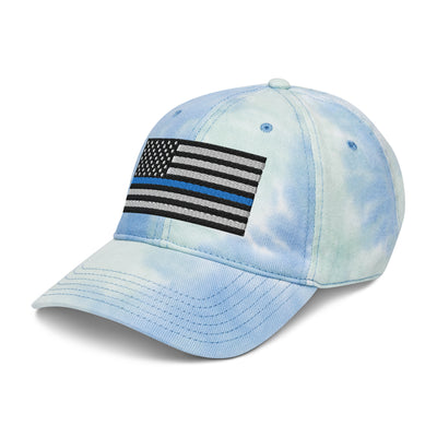 Tie Dye Hat Thin Blue Line Flag (Embroidered Flag)