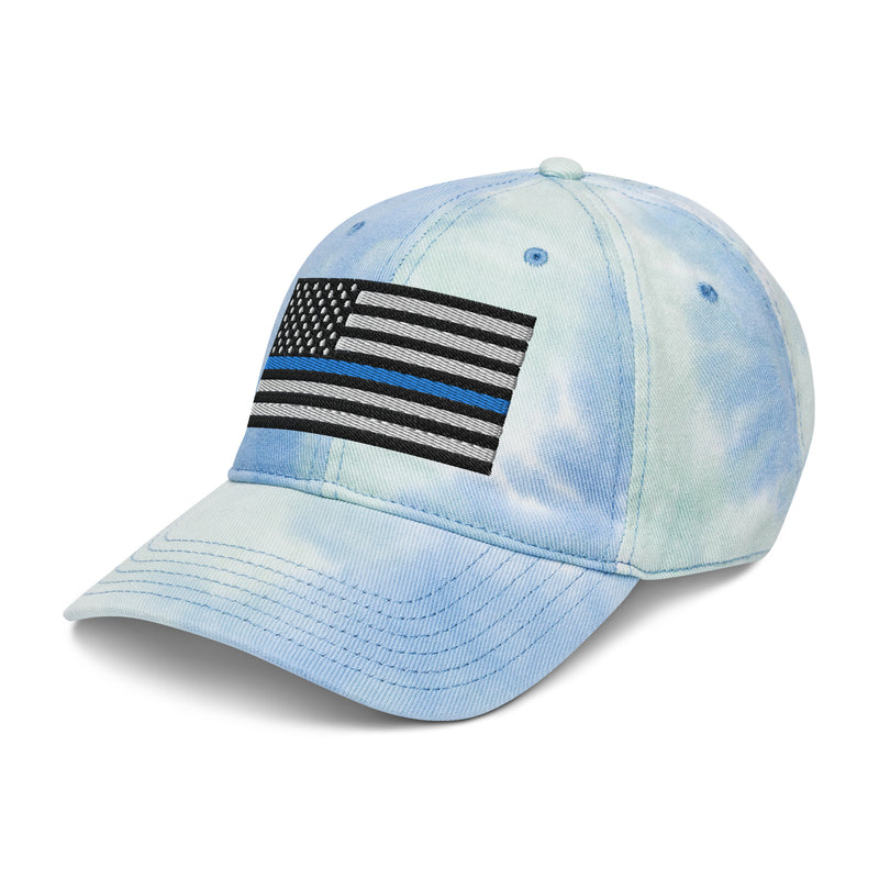 Tie Dye Hat Thin Blue Line Flag (Embroidered Flag)