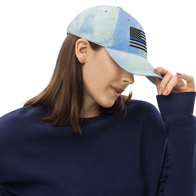 Tie Dye Hat Thin Blue Line Flag (Embroidered Flag)