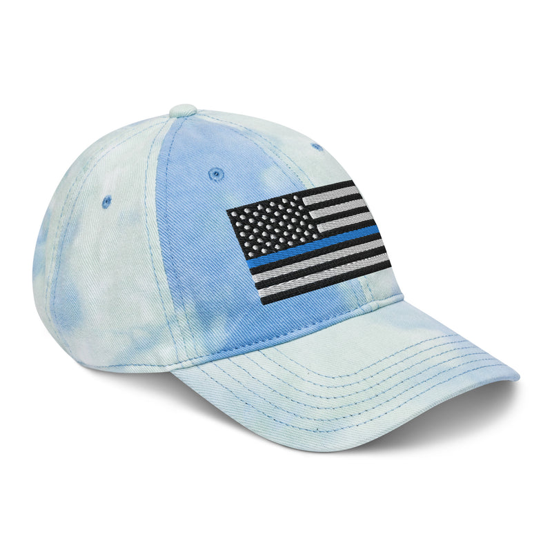 Tie Dye Hat Thin Blue Line Flag (Embroidered Flag)