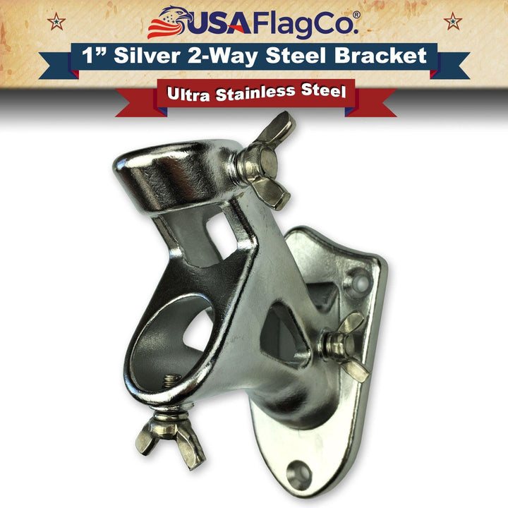 TITAN™ Silver Stainless Steel Flag Pole Bracket (1-inch Diameter) - USA Flag Co.