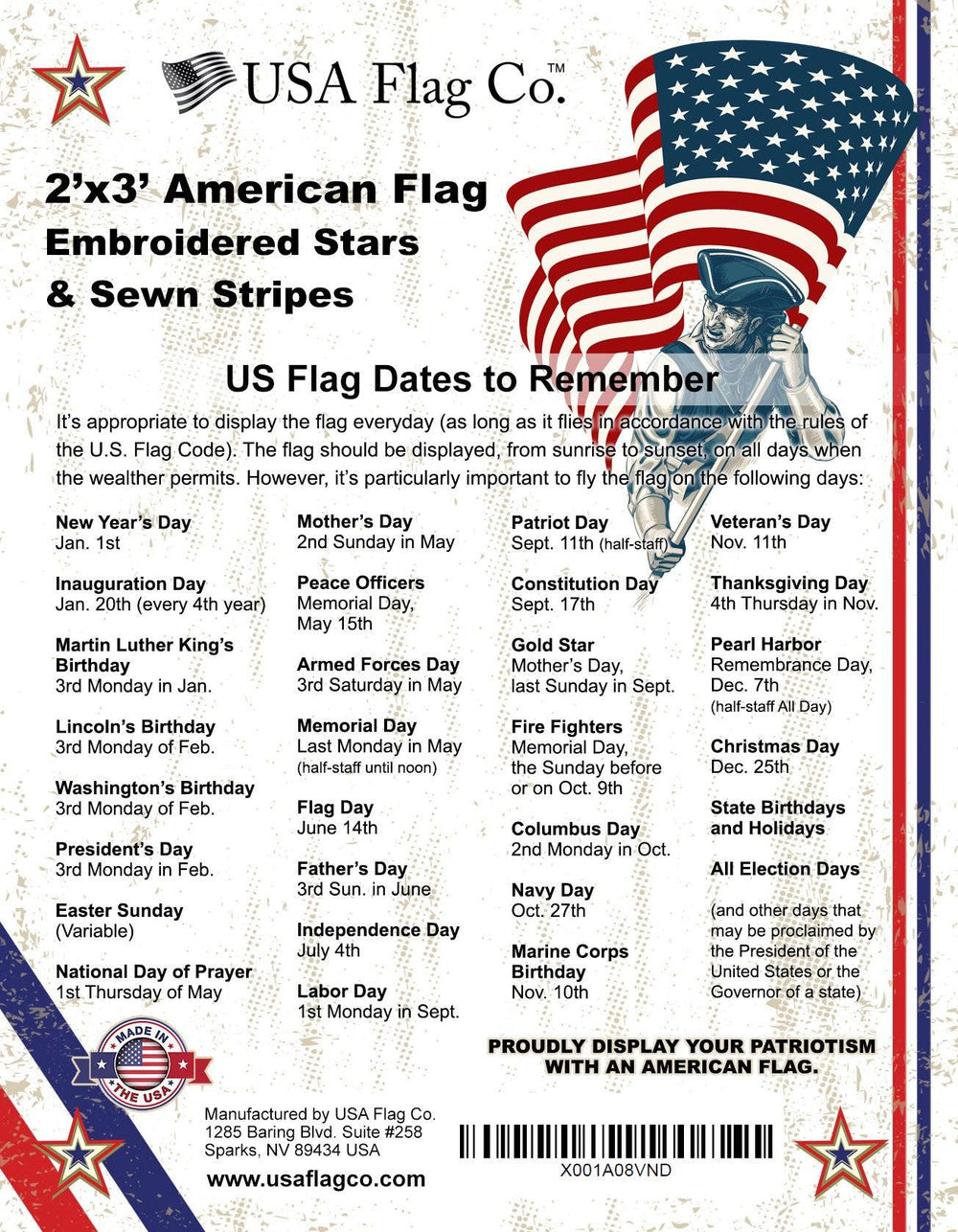 US Flag (2x3 foot) Embroidered Stars & Sewn Stripes - USA Flag Co.