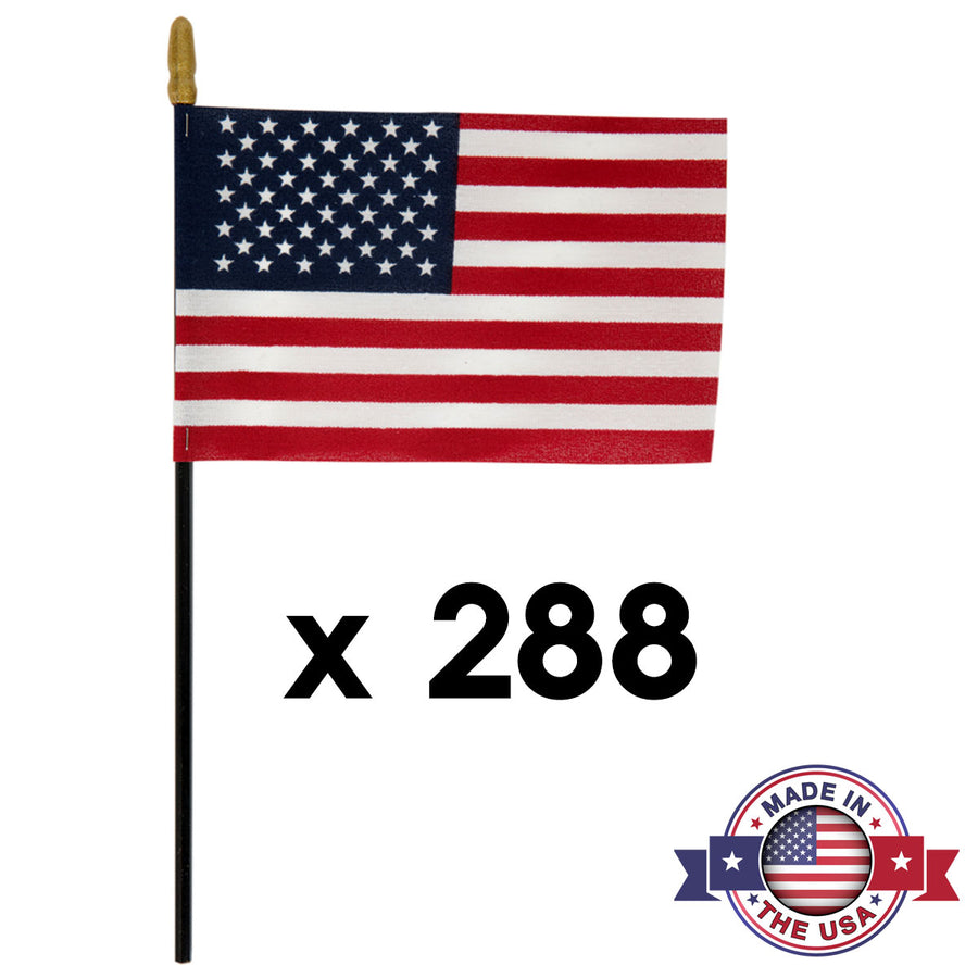 USA Stick Flags 4x6 Inch - Black Plastic Dowel - Soft Vinyl Spearhead Tip