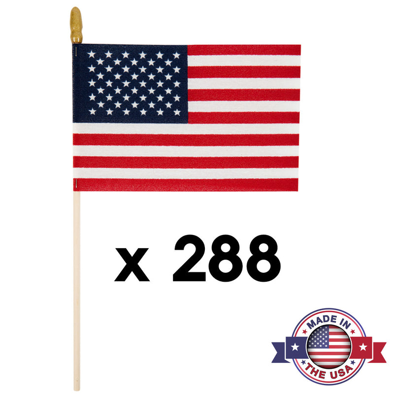 USA Stick Flags 4x6 Inch Poly-Cotton Flag with 3/16″ x 10″ Natural Wood Dowel - Soft Vinyl Spearhead Tip