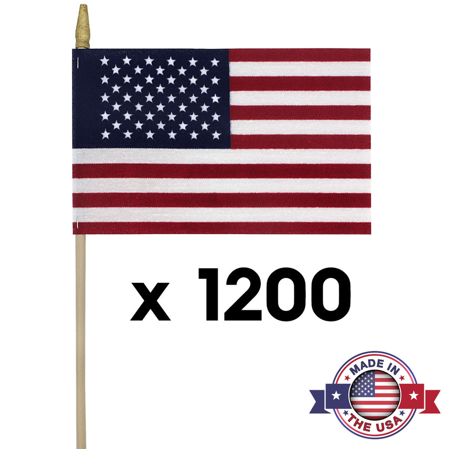 USA Stick Flags 6x9 Inch - Flattened Spearhead Tip for Safety by USA Flag Co.