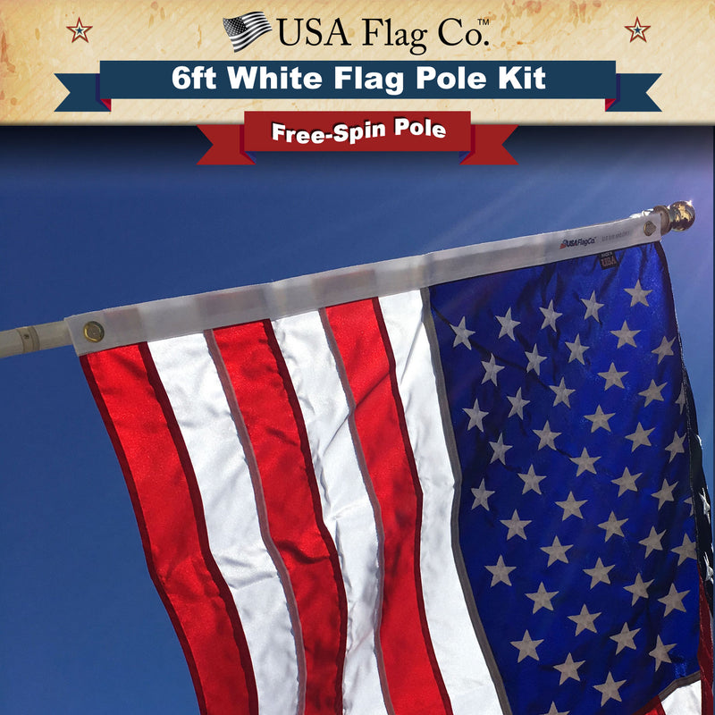 Vivid White Flag Pole Kit (6ft, 1-inch Diameter) - USA Flag Co.