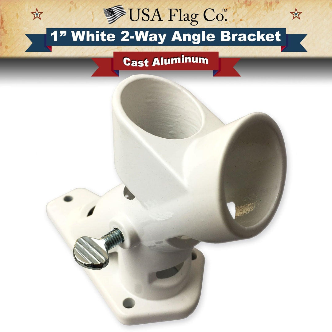 White Aluminum 2-Way Angle Flag Pole Mount (1-inch Diameter) - USA Flag Co.
